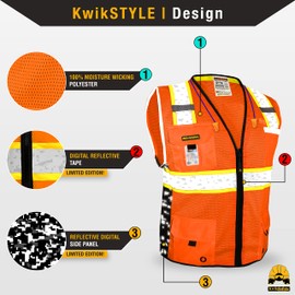 KwikSafety - Charlotte, NC - BIG KAHUNA DIGITAL Safety Vest [LIMITED EDITION] Class 2 ANSI OSHA Reflective Hi Vis Heavy Duty Surveyor Construction Industrial Work Gear/Orange XL