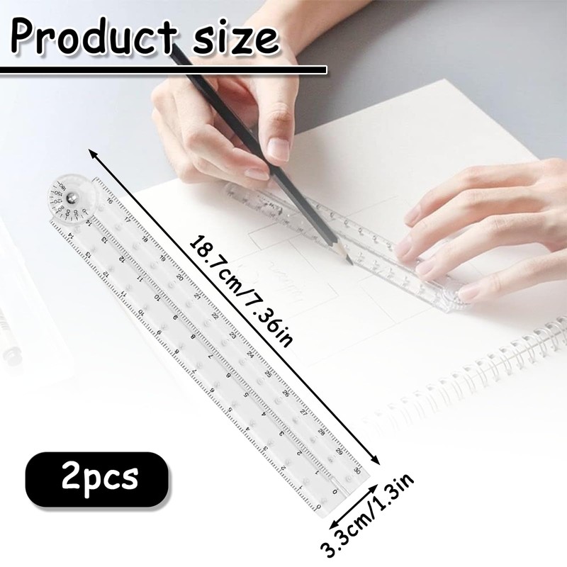 2 PCS Folding Ruler, 30cm Foldable Ruler Clear Ruler 15