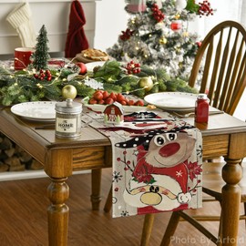 Artoid Mode Planken Snowman Reindeer Santa Claus Christmas Table Runner Winter Kitchen Table Decoration Indoor Holiday Party Decor 40 x 180 cm
