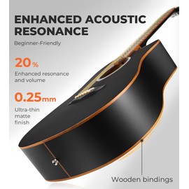 Vangoa 41" Acoustic Guitar Bundle for Adults Beginners Teens Dreadnought Full Size Cutaway Guitarra Acústica Kit with Wooden Bindings, Gig Bag, Tuner, Steel Strings, Capo, Strap, Black