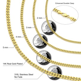 KRKC&CO 2/3/4/5 Gold Chain Men's Necklace 18K Gold Plated/White Gold, Miami Cuban Link Chain for Men, Hip Hop Thick Curb Chains