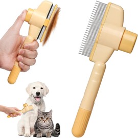 Self-Cleaning Flea Comb for Cats & Dogs - Grooming Comb for Removing Fleas, Hair and Knots, Grooming Brush with One Button Cleaning, Ideal for Pet Grooming (Green)