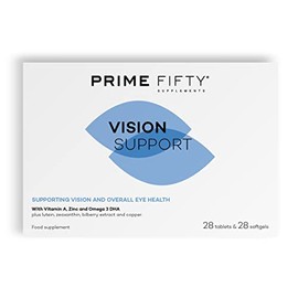Prime Fifty Vision Support Eye Vitamins – Lutein & Zeaxanthin Supplement with Vitamin A, Zinc & Omega 3 DHA – Eye Care Lutein Supplement to Support Vision for Over 50s