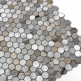 M MOFIT Kitchen Backsplash Tiles Peel and Stick Hexagon Penny Tile,Small Mosaic for Stove Backsplash(10sheets,Gray)