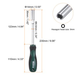 HARFINGTON Metric Nut Driver 9mm CR-V Non-Magnetic Tip Hollow Shafts Hex Socket Screwdriver with Non-Slip Handle for Automobile Repair