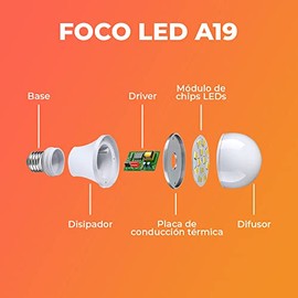 Tecnolite - Paquete de 10 Focos LED A19 8.5 Watts, 800 Lumens, 6500 K Luz de Día, Ahorrador de Energía, Base E27, No atenuables                       