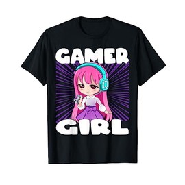 Cute Gamer Girl Anime and Gaming chibi graphic Video Games T-Shirt