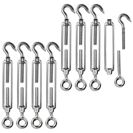 Turnbuckles Hook, Reedny 304 Stainless Steel Turnbuckle Heavy Duty M4 M6 M8 Hook and Eye Turnbuckle for Cables Wire Rope Tension 5/32" 1/4" 5/16" for Sun Shade Fence Tent Rope Installation(M6, 8Pcs)