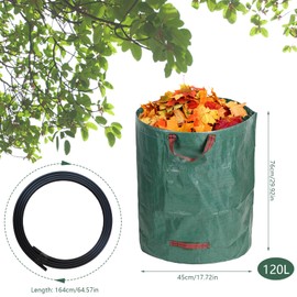 MYLERCT Thickened version, 120 L garden waste bags, pack of 3 large garden bags, PP material, green cuttings bags, with handles, leaf bags, green, for storing weeds, leaves and garden waste