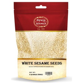 Spicy World White Sesame Seeds 5 Pound Bulk Bag - Hulled Till