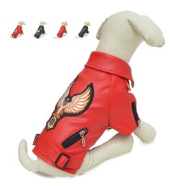 Lovelonglong Cool Dog Leather Jacket, Warm Coats Dogs Windproof Cold Weather Coats for Large Medium Small Dogs with Eagle Embroidery Red L-L