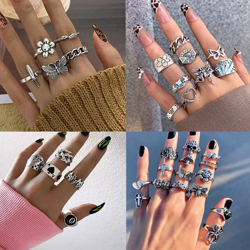 MILACOLATO 49PCS Vintage Silver Punk Rings Knuckle Rings Set for