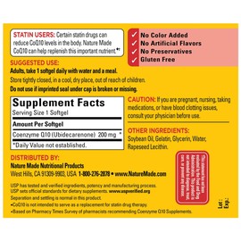 Nature Made Nature Made CoQ10 200 mg, Dietary Supplement for Heart Health and Cellular Energy Production, 100 Softgels, 100 Day Supply