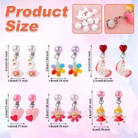 6 Pairs Girl Clip On Earrings, Non Pierced Earrings Set with Ear Pads Cute Unicorn Swan Love Design Ear Clips for Children Non Perforated Clip on Earrings Stud Jewelry for Girls Gift Kids