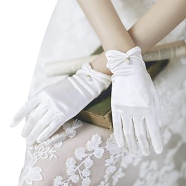jbluelover Wedding Gloves, Satin Gloves, Bridal, Short, Bridal Gloves, UV Protection, Women's, Thin, Gloves, Beaded, Solid, Stylish, Wedding, Reception, After-party, Dance, Concert, Dress, Party,