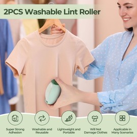 Washable Lint Roller, 2PCS Washable Reusable Gel Lint Roller, Portable Reusable Lint Rollers for Pet Hair, Mini Sticky Lint Roller for Pet Hair, Dust, Clothes (1 Light Green + 1 White Gray)