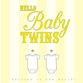 Claire Giles Greeting Cards, Congratulations Baby Twins Card, Yellow Stripes "Hello Baby Twins" Birth Greeting Card