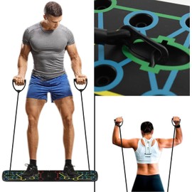 Push Up Board with Resistance Bands, 17 in1 Multi-function Foldable Press Up Board Portable Muscle Workout Push Up Board for Men Women Home Gym Fitness Equipment Set