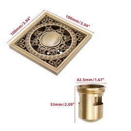 WDONAY 4 Inch Square Shower Drain, Brass Floor Drain Cover, Shower Drain Kit Drain Base Drain Strainer for Bathroom(Type-3)