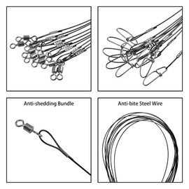 VATEICO 20PCS Fishing Leader Line,150LB High Strength Saltwater Fishing Stainless Steel Leaders with Swivel Snaps Connect Tackle Lure Rig and Hooks 19.7inch Black