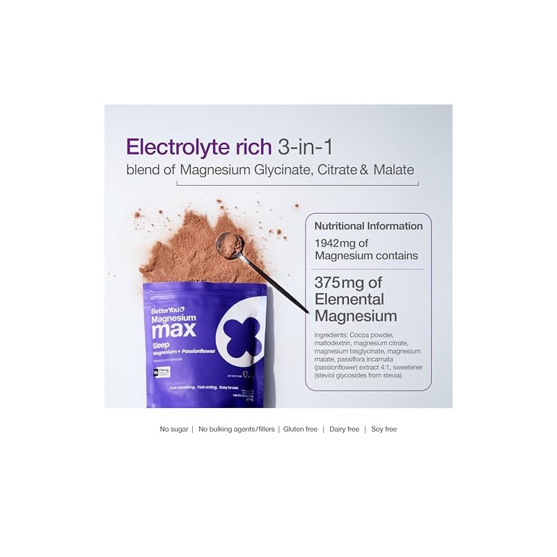 BetterYou Magnesium Glycinate, Citrate and Malate Sleep Powder Supplement