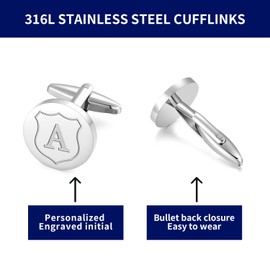 HHGEE XING Cufflinks for Men Initial Classic Round Stainless Steel Letter Cuff Links Mens Shirt CuffLinks Business Wedding Gifts (A)
