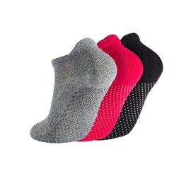 Breslatte Grip Socks Pilates Socks with Grips for Women Non Slip Grippers No Slip Womens 3pairs blackredgrey