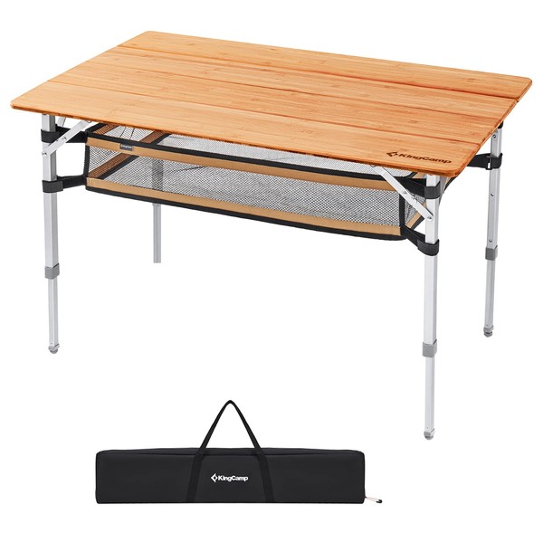 KingCamp Bamboo Lightweight Stable Outdoor Folding Tables Adjustable Height Portable