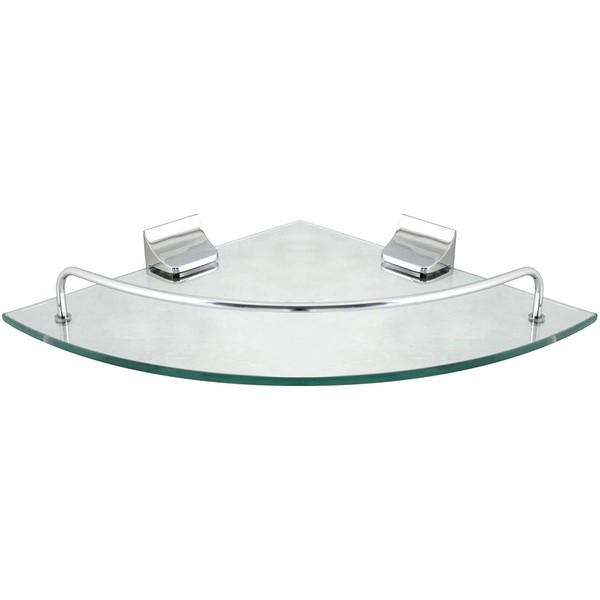 MODONA Corner Glass Shelf with Rail – Polished Chrome – 5 Year Warrantee