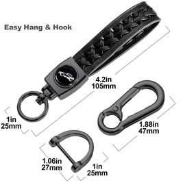 MFCGHXR Car Key Fob 2 Pieces Car Key Lanyard Woven Leather with Metal Key Ring and Horseshoe Pendant (Black and Blue), black