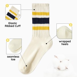 Zando Socks for Women Striped Retro Womens White Crew Vintage Calf Sporty Mid Calf Socks Casual Cotton Cute Fashion Yellow Black