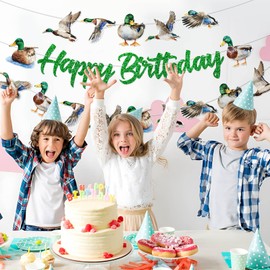 Mallard Duck Party Banners 3Pcs Happy Birthday Banners Garland for Boy Girls Hunter Theme Baby Shower Birthday Party Supplies