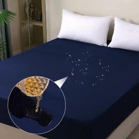 ohano Waterproof Mattress Protector, 90 x 200 cm Fitted Sheet, Waterproof and Breathable Mattress Cover, Incontinence Mattress Topper, Moisture Protection, Fitted Sheet, for All Seasons, Dark Blue