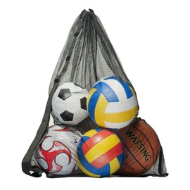 Lesports Ball Bag Drawstring Mesh - Extra Large Professional Sports Equipment Bag with Shoulder Strap Black (30" x 40" Inches)