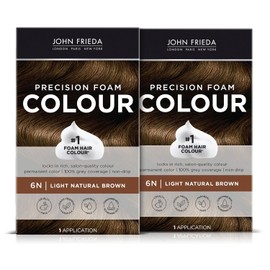 John Frieda Precision Foam Hair Color, Light Natural Brown 6N, Full-coverage Hair Color Kit, with Thick Foam for Deep Color Saturation (Pack of 2)