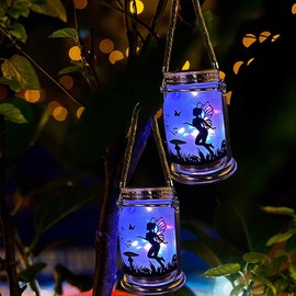 ANGMLN Solar Fairy Lantern for Garden Decorations- 2 Pack Outdoor Fairies Night Lights Mothers Day Gifts for Woman Mom Grandma, Hanging Lamp Frosted Glass Jar for Home Yard Patio Lawn Party Decor