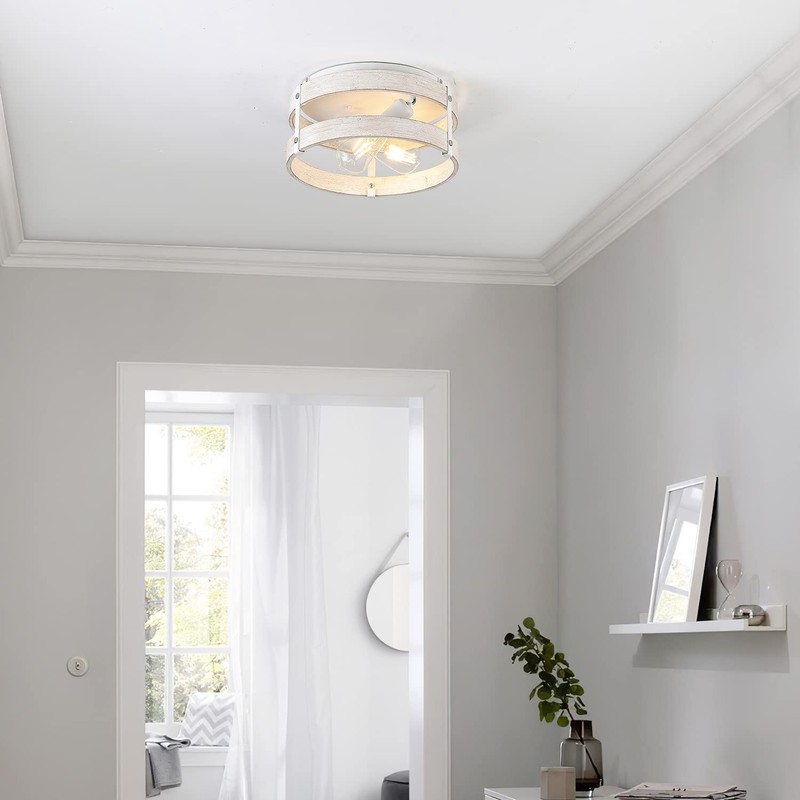 Modern Farmhouse ?Antique White Distressed Flush Mount Light Fixture 2-Light