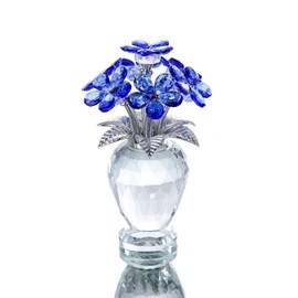 Crystal Flower Figurine Faceted Glass Blue Forget Me Not Statue Paperweight Gift for Her Collectible Ornament Desk Home Decor