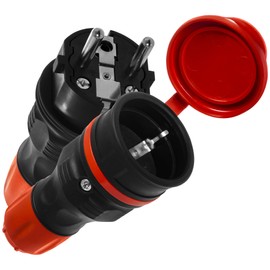 KEL Protective Contact Plug & Coupling Set 16A / 250V - IP44 Outdoor 3-Pin Rubber Schuko Plug, Waterproof - Hermetic Flap