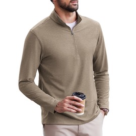 PINSPARK Men's Sweatshirt 1/4 Zip Stand-Up Collar Sweatshirts without Hood Long Sleeve Shirts Leisure Basic Pullover Soft Breathable Fitness Sports Shirts, khaki, XL