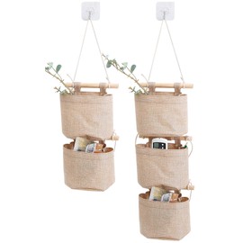 AARAINBOW 1 Pack Mini Cotton Linen Fabric Closet Washable Hanging Storage Bag with 5 Pockets Over The Wall Door Organizer for Room Bathroom (Khaki-5 Pockets)
