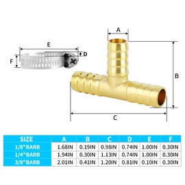 ChillWaves Brass Hose Barb Fittings, Tee 3 way Union Intersection/Splitter Fitting 5/8" Barb x 5/8" Barb x 5/8" Barb with Hose Clamp For Water/Fuel/Air(3-PACK)