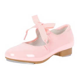 Linodes PU Leather/Patent Ribbon Tie Tap Shoe for Girls and Boys (Toddler/Little Kid/Big Kid)-Pink Patent-1M-Little Kid