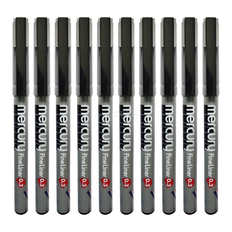 BLACK Fineliner Pens, 0.3mm Extra Fine Tip, Pack of 10,