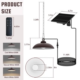 ONLSITY Solar Pendant Lights, Outdoor Indoor 300 Lumen Solar LED Shed Light, with Remote Control: 3 CCT Options, 2 Brightness, Timing Settings, Single Pack, Rubbed Bronze Finish