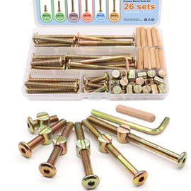 weideer 26 Set Crib Screws Hardware Replacement Kit Baby Bed Frame Bolts M6x20/40/50/60/70/80mm Barrel Nuts Wooden Dowel Pins Hex Drive Socket Cap Screws Kit for Beds Chairs Furniture