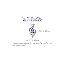 Silvershake Natural Amethyst 925 Sterling Silver Modern Heart Pendant with 18 Inch Chain Necklace