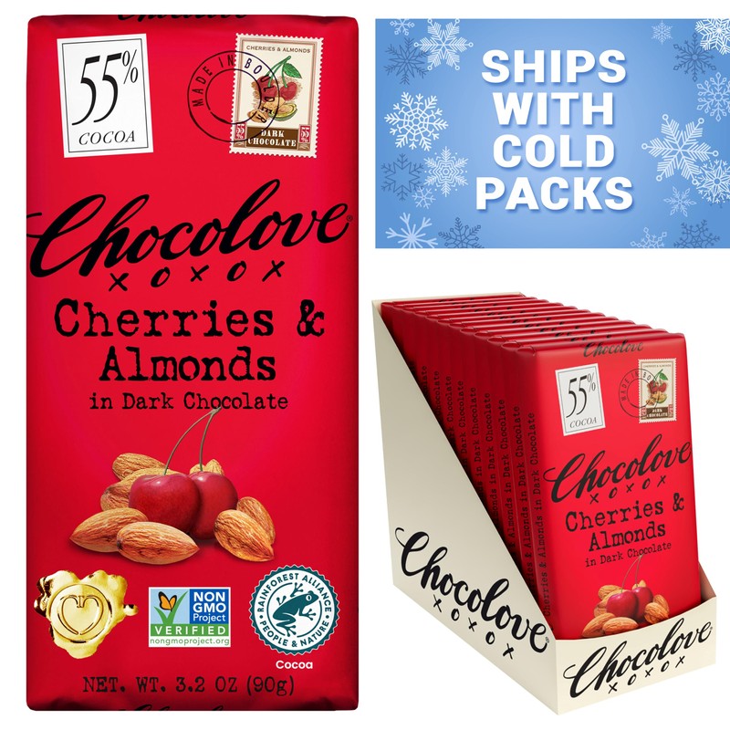 Chocolove Cherry & Almonds Dark Chocolate Bars | 55% Cocoa
