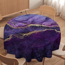GoDazzling Marble Round Tablecloth, Purple Gold Abstract Marble Texture Print Tablecloth for Home Party Dining Room Kitchen Decor 36Inch(90cm)