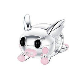 ABAOLA Cute Pig 925 Sterling Silver Lucky Pig Charm Pet Charm for Fashion Charms Bracelet & Necklace Pig Charm (Pink)